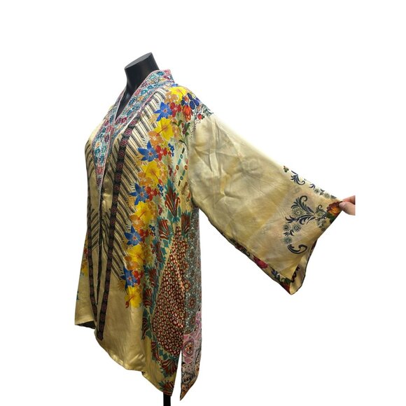 Johnny Was Silk Colorful Floral Open Front Cardigan w/Wide Sleeves Size M - Picture 5 of 8